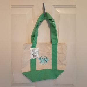 Trader Joe's Mini Canvas Tote Bag in Green and Cream